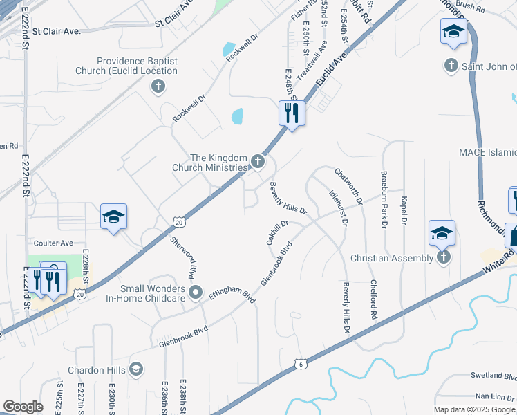 map of restaurants, bars, coffee shops, grocery stores, and more near 24450 Elsmere Drive in Euclid