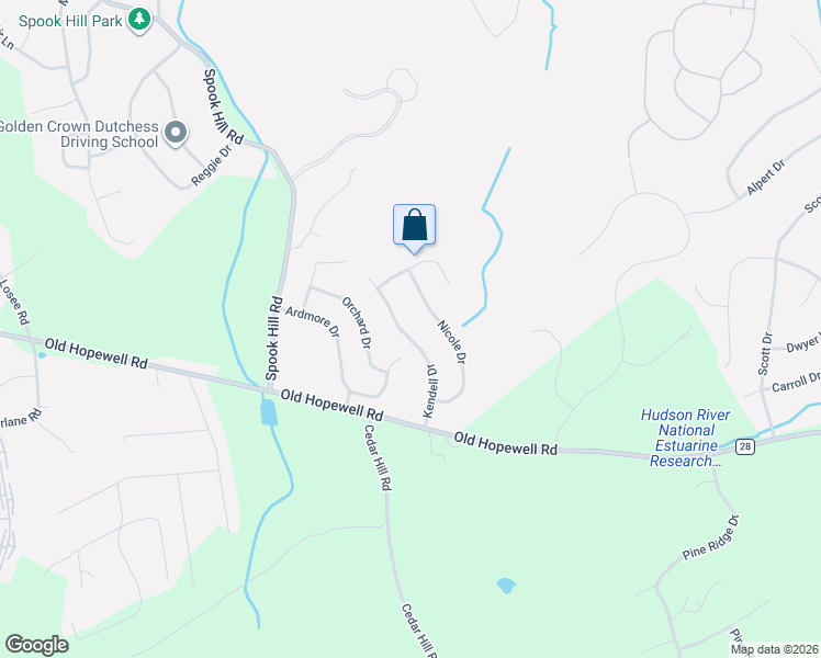 map of restaurants, bars, coffee shops, grocery stores, and more near 19 Kendell Drive in Wappingers Falls