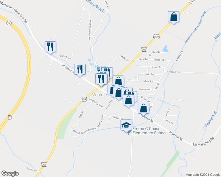 map of restaurants, bars, coffee shops, grocery stores, and more near in Wurtsboro