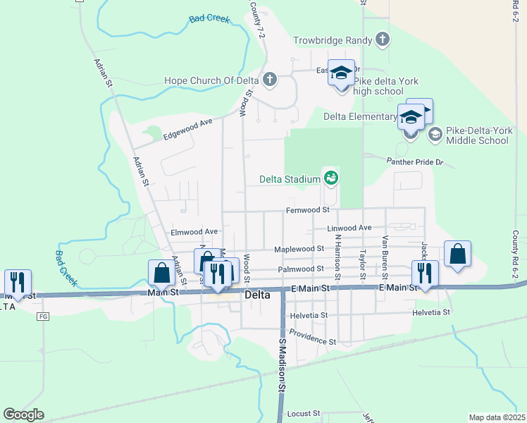 map of restaurants, bars, coffee shops, grocery stores, and more near 419 Fernwood Street in Delta