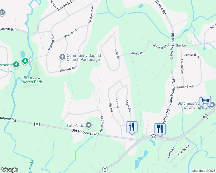 map of restaurants, bars, coffee shops, grocery stores, and more near 30 Derek Drive in Hopewell Junction