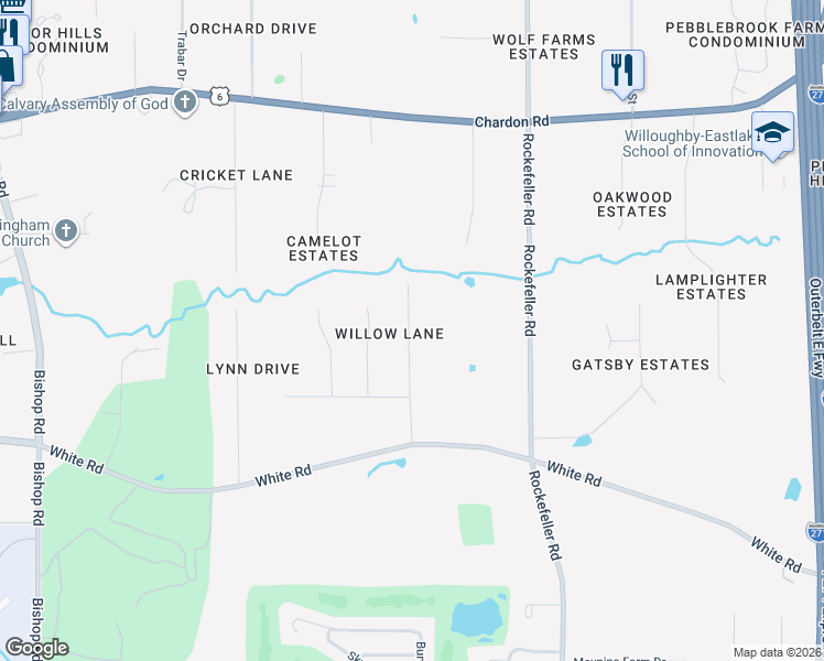 map of restaurants, bars, coffee shops, grocery stores, and more near 2945 Erich Drive in Willoughby Hills