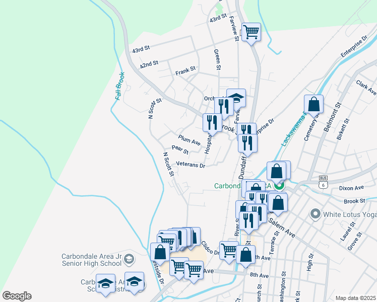 map of restaurants, bars, coffee shops, grocery stores, and more near 36 Plum Avenue in Carbondale