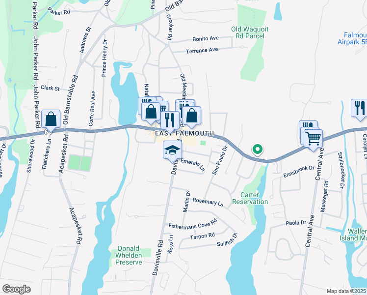 map of restaurants, bars, coffee shops, grocery stores, and more near 11 Annette Avenue in Falmouth