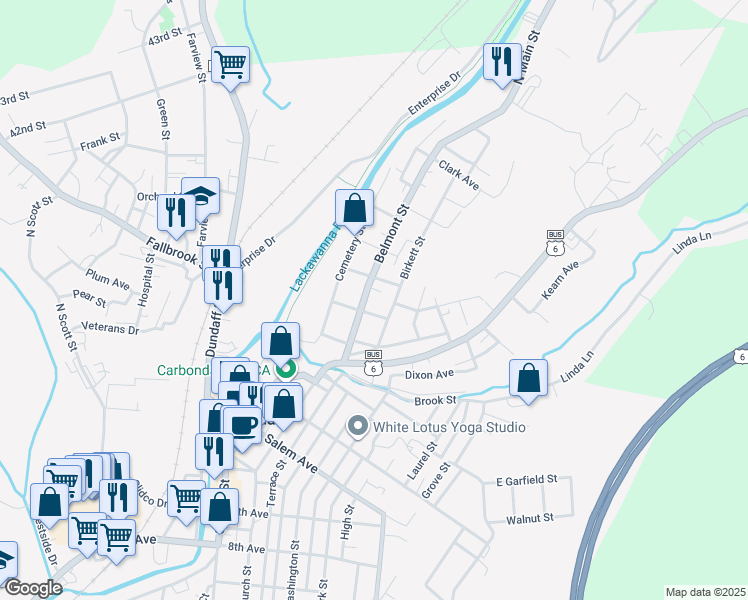 map of restaurants, bars, coffee shops, grocery stores, and more near 29 Maple Avenue in Carbondale