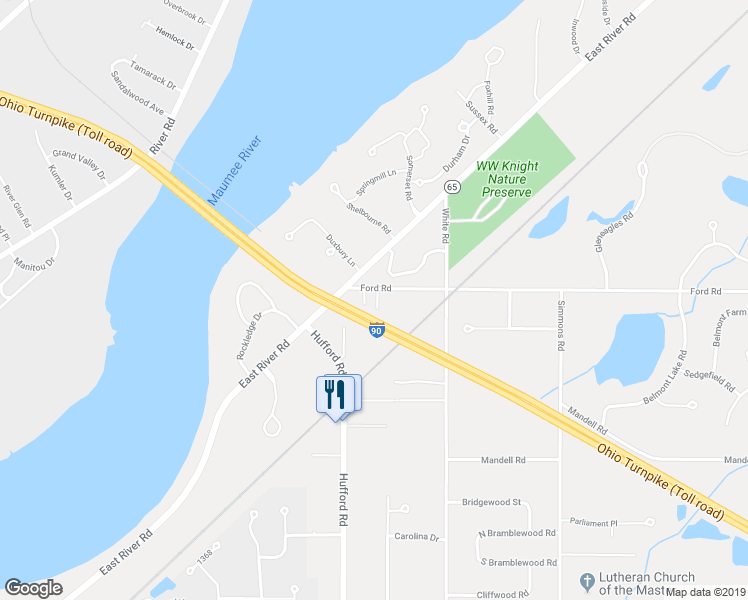 map of restaurants, bars, coffee shops, grocery stores, and more near 10621 Ford Road in Perrysburg
