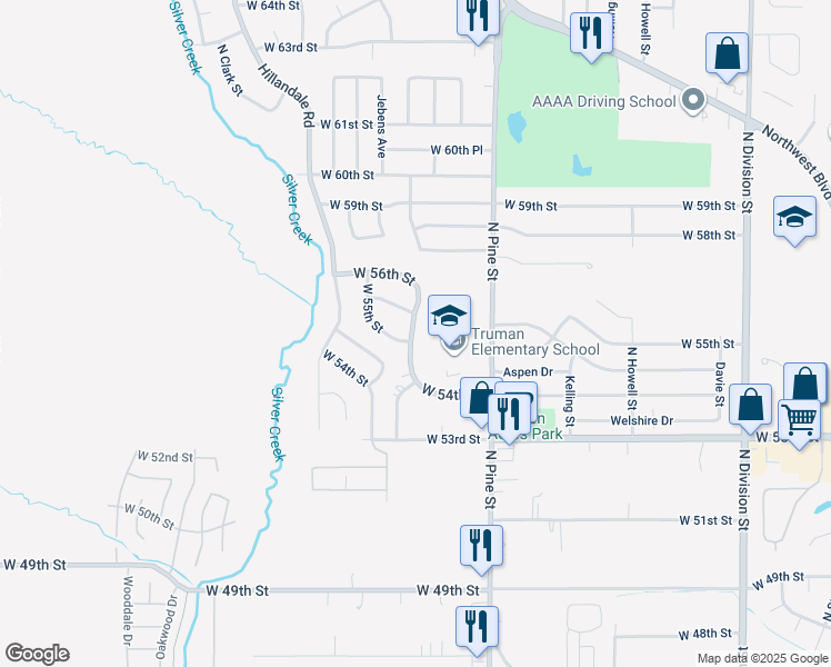 map of restaurants, bars, coffee shops, grocery stores, and more near 5424 North Linwood Avenue in Davenport