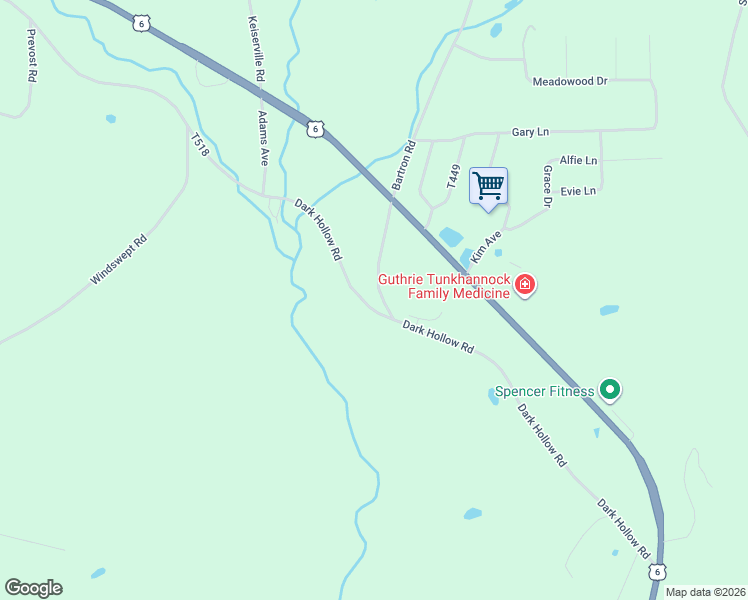 map of restaurants, bars, coffee shops, grocery stores, and more near 7 Hollow Crest Road in Tunkhannock