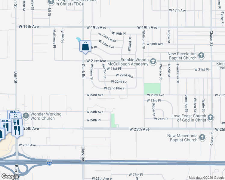 map of restaurants, bars, coffee shops, grocery stores, and more near 4241 West 22nd Plaza in Gary