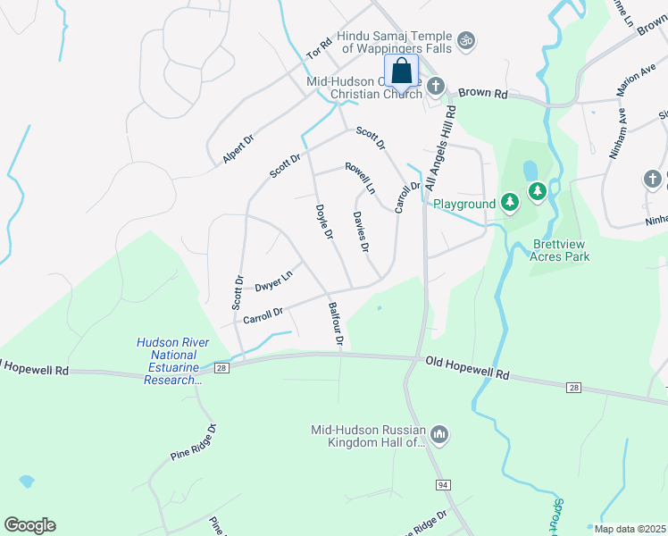 map of restaurants, bars, coffee shops, grocery stores, and more near 1 Doyle Drive in Wappingers Falls