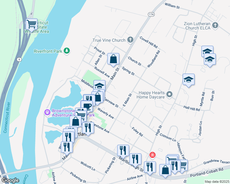 map of restaurants, bars, coffee shops, grocery stores, and more near 3 Spruce Terrace in Portland
