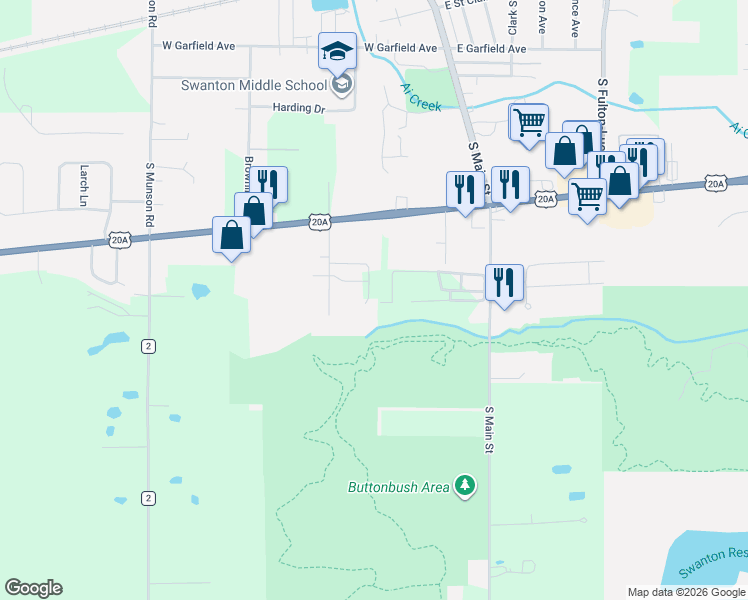 map of restaurants, bars, coffee shops, grocery stores, and more near 233 Maddie Street in Swanton