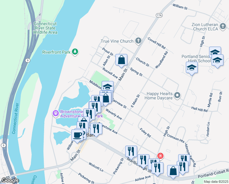 map of restaurants, bars, coffee shops, grocery stores, and more near 311 Main Street in Portland