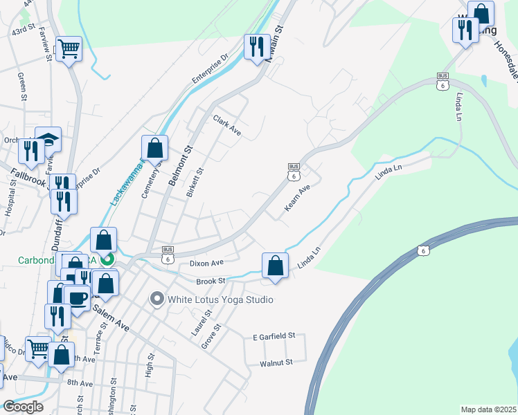 map of restaurants, bars, coffee shops, grocery stores, and more near 102 Canaan Street in Carbondale
