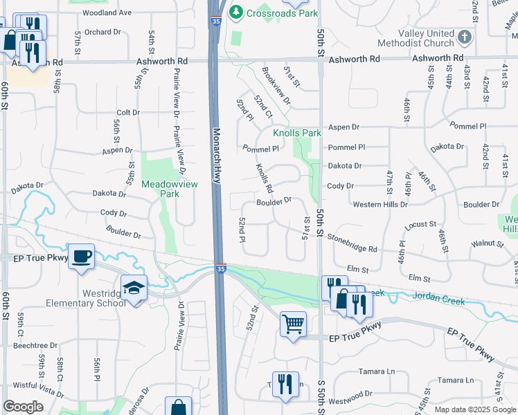 map of restaurants, bars, coffee shops, grocery stores, and more near 5243 Stonebridge Place in West Des Moines