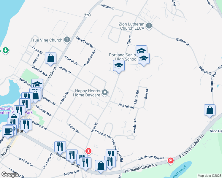 map of restaurants, bars, coffee shops, grocery stores, and more near 61 High Street in Portland