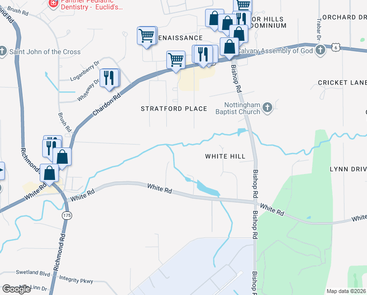 map of restaurants, bars, coffee shops, grocery stores, and more near 2922 Emerald Lakes Boulevard in Willoughby Hills