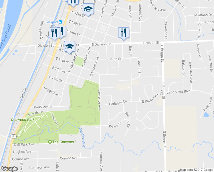 map of restaurants, bars, coffee shops, grocery stores, and more near 520 Whelan Street in Lockport