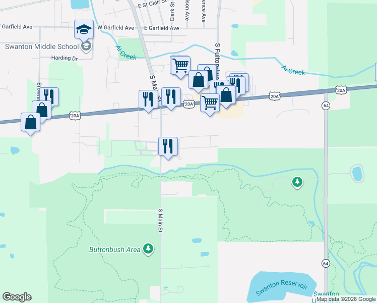map of restaurants, bars, coffee shops, grocery stores, and more near 117 Marshall Drive in Swanton