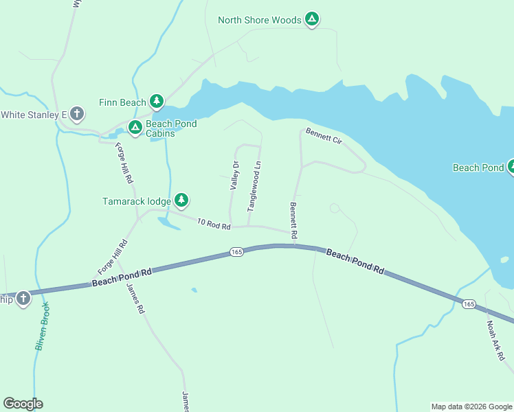map of restaurants, bars, coffee shops, grocery stores, and more near 22 Tanglewood Lane in Voluntown