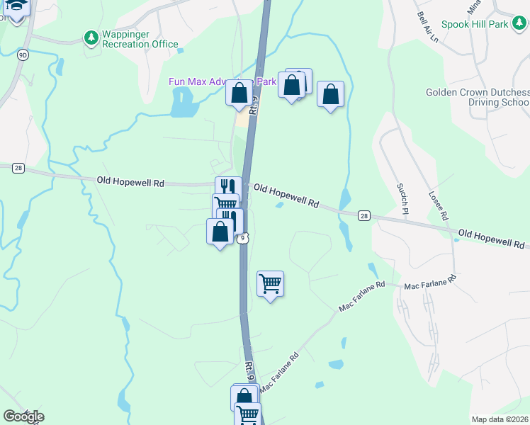 map of restaurants, bars, coffee shops, grocery stores, and more near 218 Old Hopewell Road in Wappingers Falls