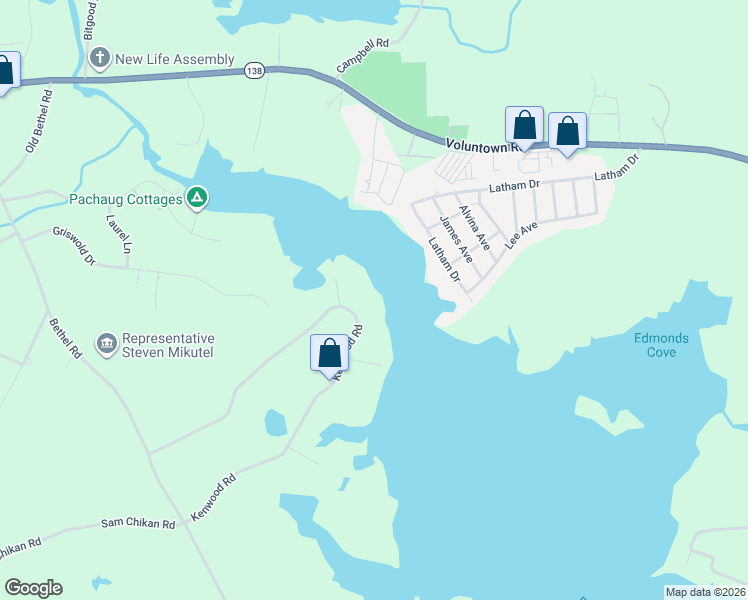 map of restaurants, bars, coffee shops, grocery stores, and more near 7 Kelci Circle in Griswold