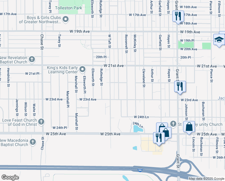 map of restaurants, bars, coffee shops, grocery stores, and more near 2208 Taft Street in Gary