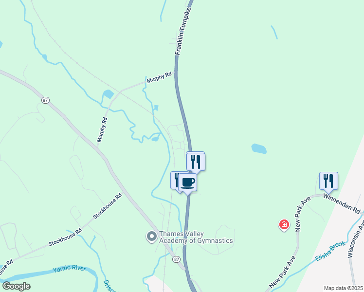 map of restaurants, bars, coffee shops, grocery stores, and more near 122 Connecticut 32 in Franklin