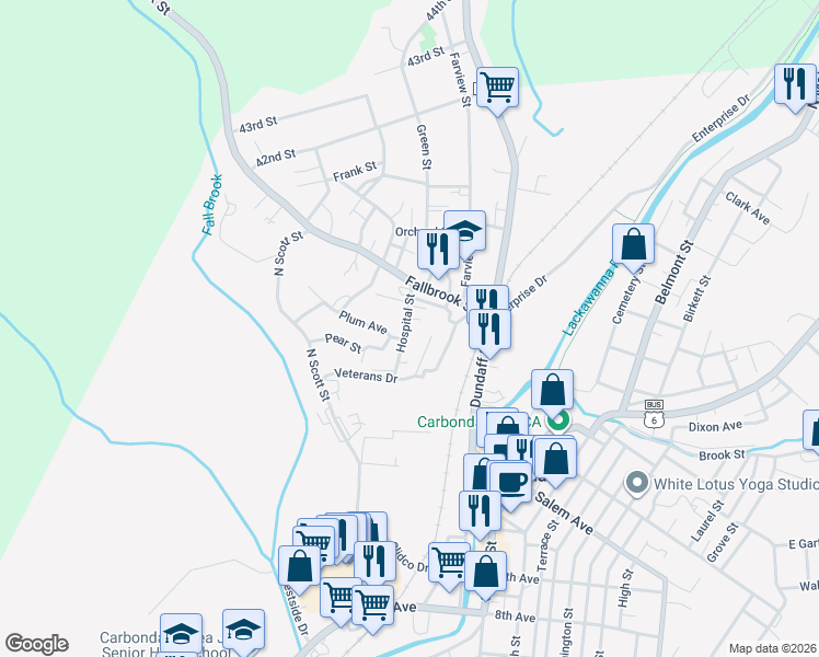 map of restaurants, bars, coffee shops, grocery stores, and more near 7 Hospital Street in Carbondale