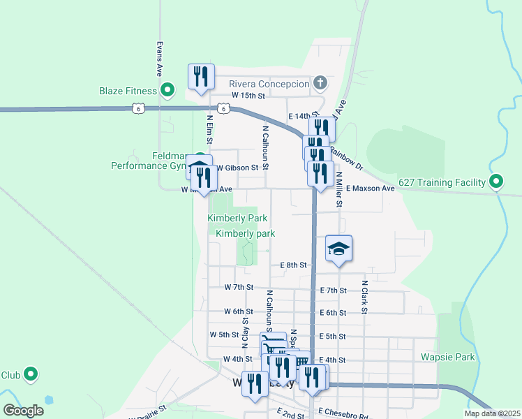 map of restaurants, bars, coffee shops, grocery stores, and more near 110 W Maxson Ave in West Liberty