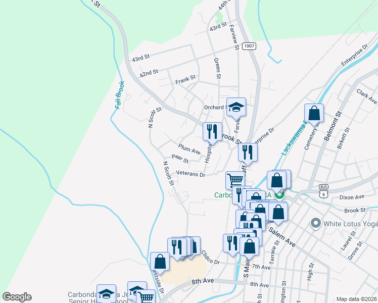 map of restaurants, bars, coffee shops, grocery stores, and more near 44 Plum Avenue in Carbondale