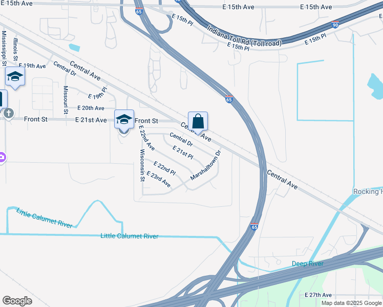 map of restaurants, bars, coffee shops, grocery stores, and more near 2824 Central Drive in Gary