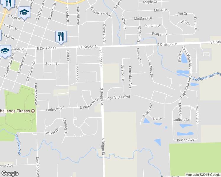 map of restaurants, bars, coffee shops, grocery stores, and more near 17524 Bonneville Street in Lockport