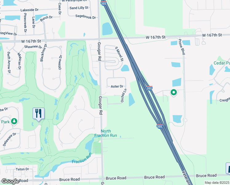 map of restaurants, bars, coffee shops, grocery stores, and more near 15931 Aster Drive in Lockport