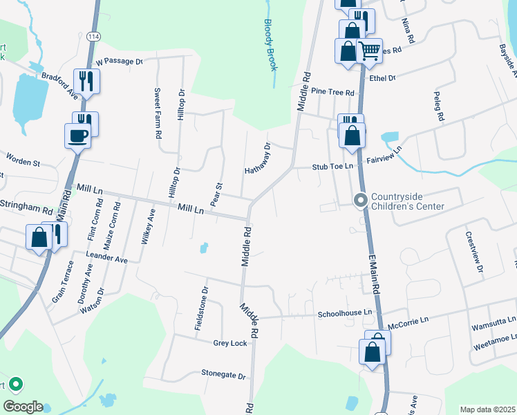 map of restaurants, bars, coffee shops, grocery stores, and more near 11 Hillcrest Road in Portsmouth