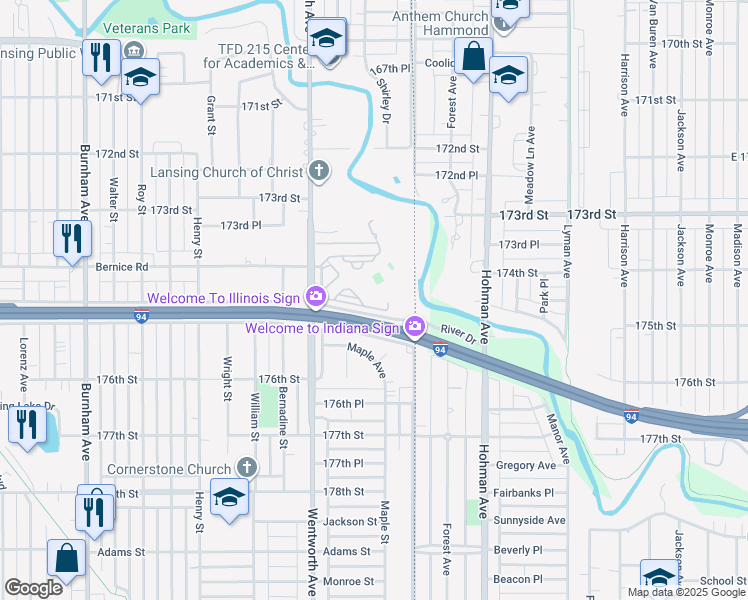 map of restaurants, bars, coffee shops, grocery stores, and more near 3700 174th Court in Lansing