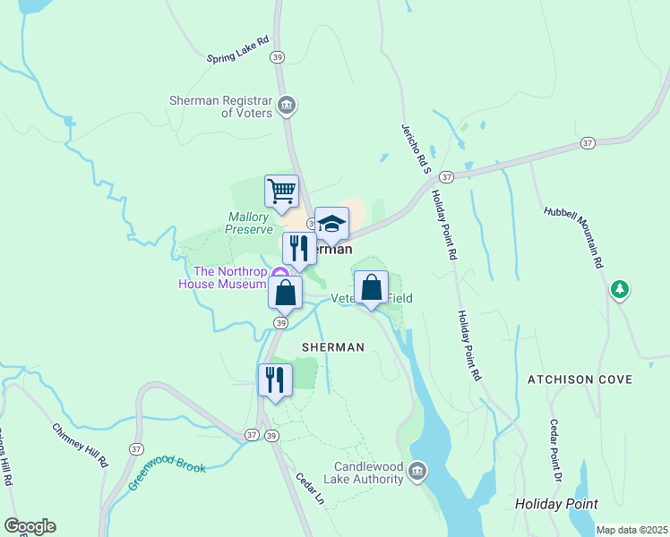 map of restaurants, bars, coffee shops, grocery stores, and more near 2 Connecticut 37 in Sherman