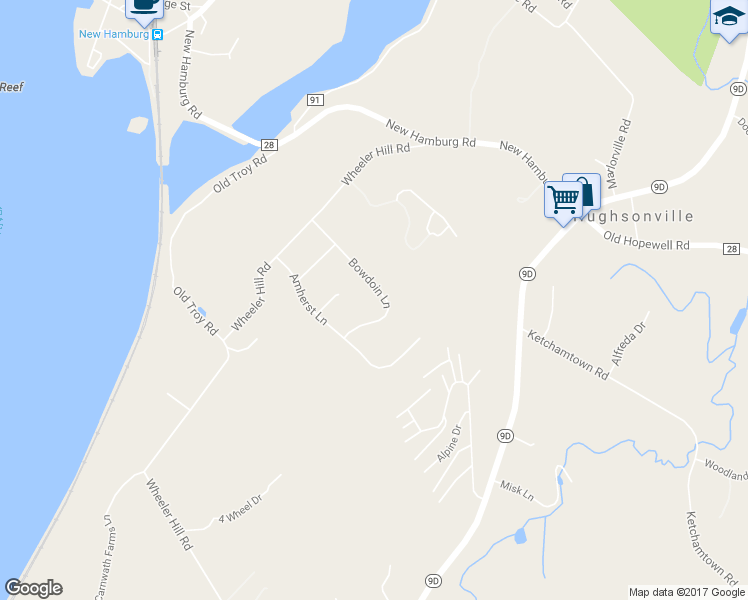 map of restaurants, bars, coffee shops, grocery stores, and more near 22 Bowdoin Ln in Wappingers Falls