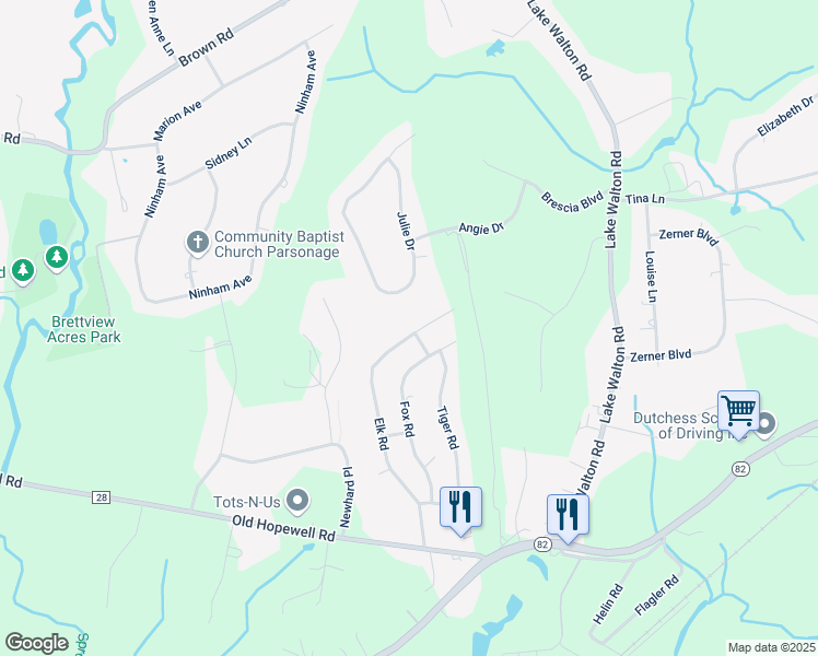 map of restaurants, bars, coffee shops, grocery stores, and more near 30 Julie Drive in Hopewell Junction