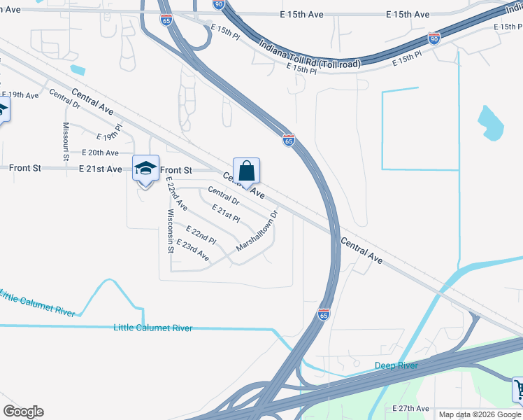 map of restaurants, bars, coffee shops, grocery stores, and more near 2933 Central Avenue in Gary