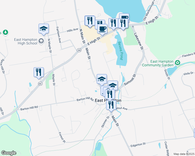 map of restaurants, bars, coffee shops, grocery stores, and more near 41 Main Street in East Hampton