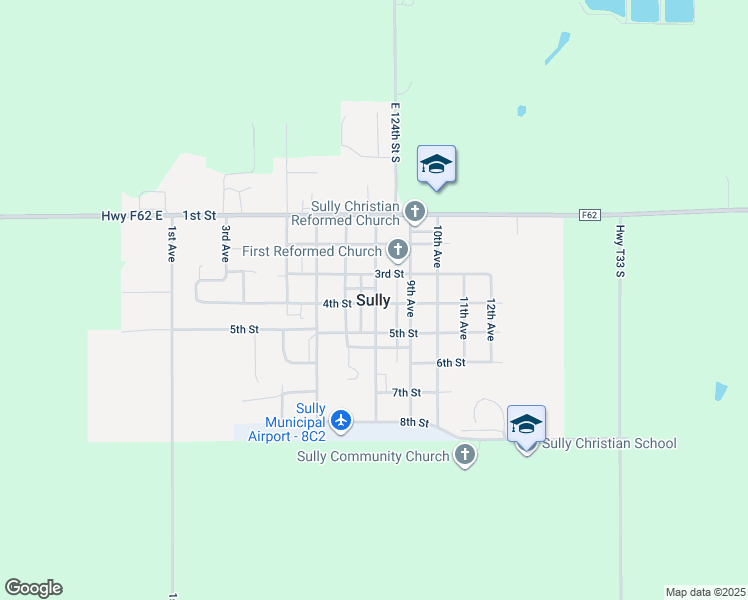 map of restaurants, bars, coffee shops, grocery stores, and more near in Sully