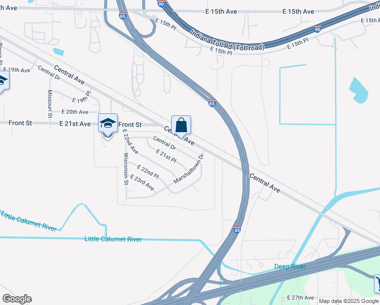 map of restaurants, bars, coffee shops, grocery stores, and more near 2933 Central Avenue in Gary