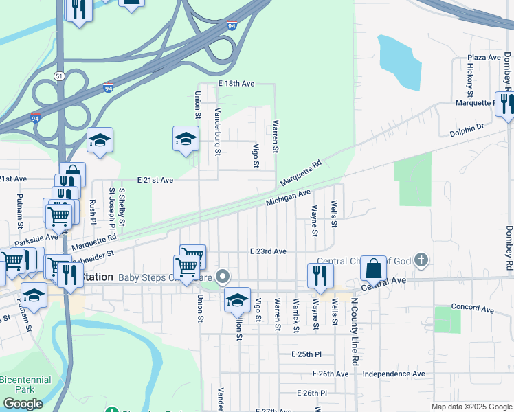 map of restaurants, bars, coffee shops, grocery stores, and more near 4600 Michigan Avenue in Lake Station