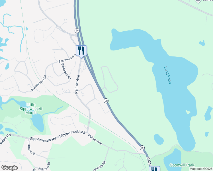 map of restaurants, bars, coffee shops, grocery stores, and more near 146 Braeside Road in Falmouth