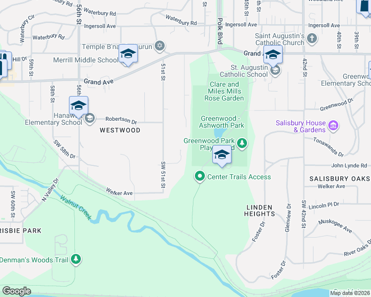map of restaurants, bars, coffee shops, grocery stores, and more near 9 Greenwood Terrace in Des Moines