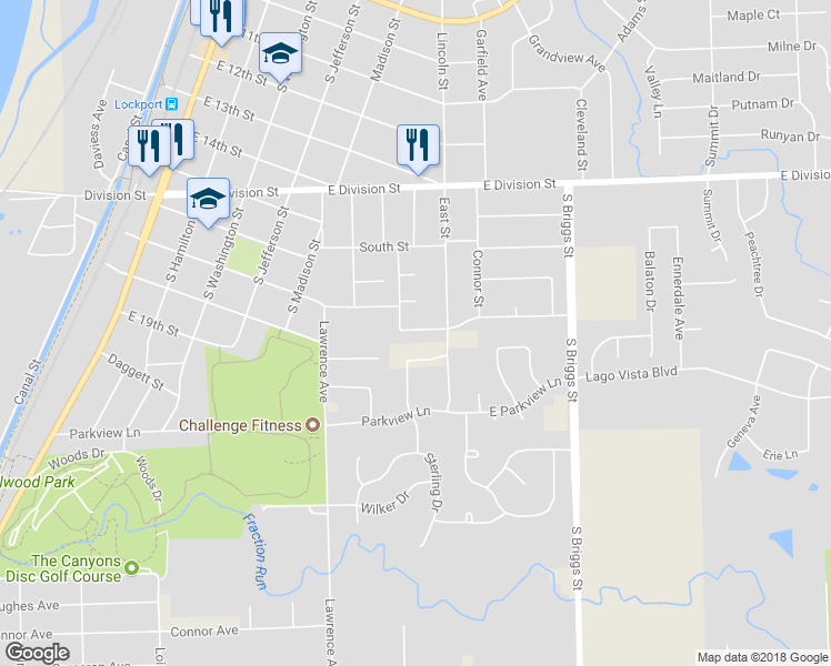 map of restaurants, bars, coffee shops, grocery stores, and more near 561 Rosanne Lane in Lockport