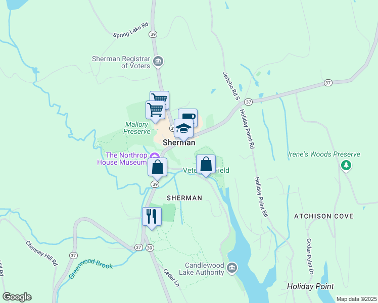 map of restaurants, bars, coffee shops, grocery stores, and more near 2 Connecticut 37 in Sherman