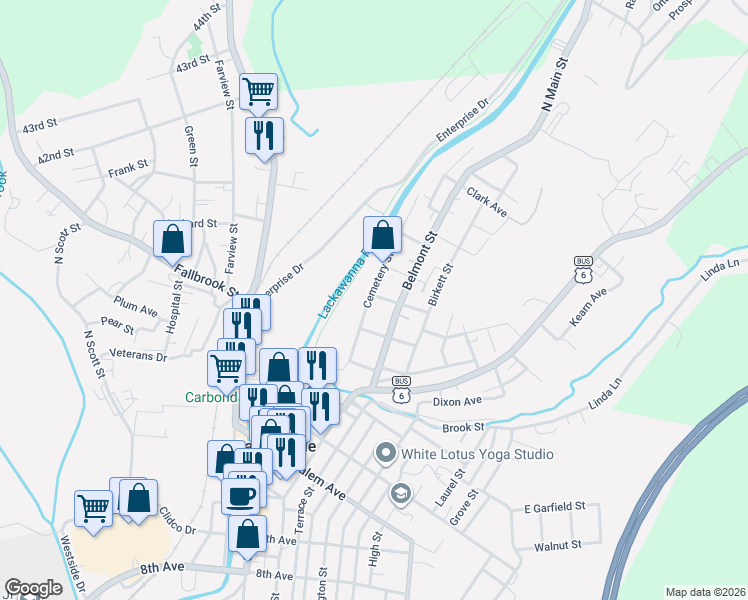 map of restaurants, bars, coffee shops, grocery stores, and more near 38 Cemetery Street in Carbondale