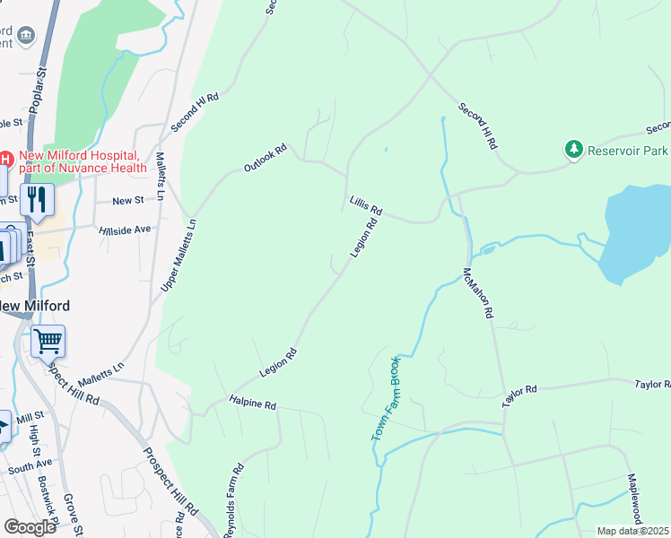 map of restaurants, bars, coffee shops, grocery stores, and more near 91 Legion Road in New Milford